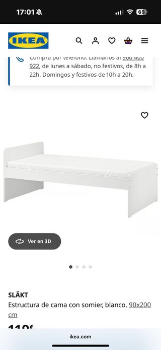 Cama SLÄKT IKEA 90x200 cm blanca