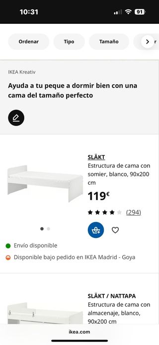Cama SLÄKT IKEA 90x200 cm blanca