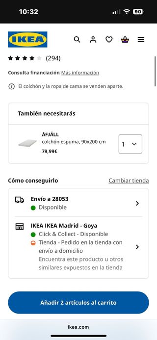 Cama SLÄKT IKEA 90x200 cm blanca