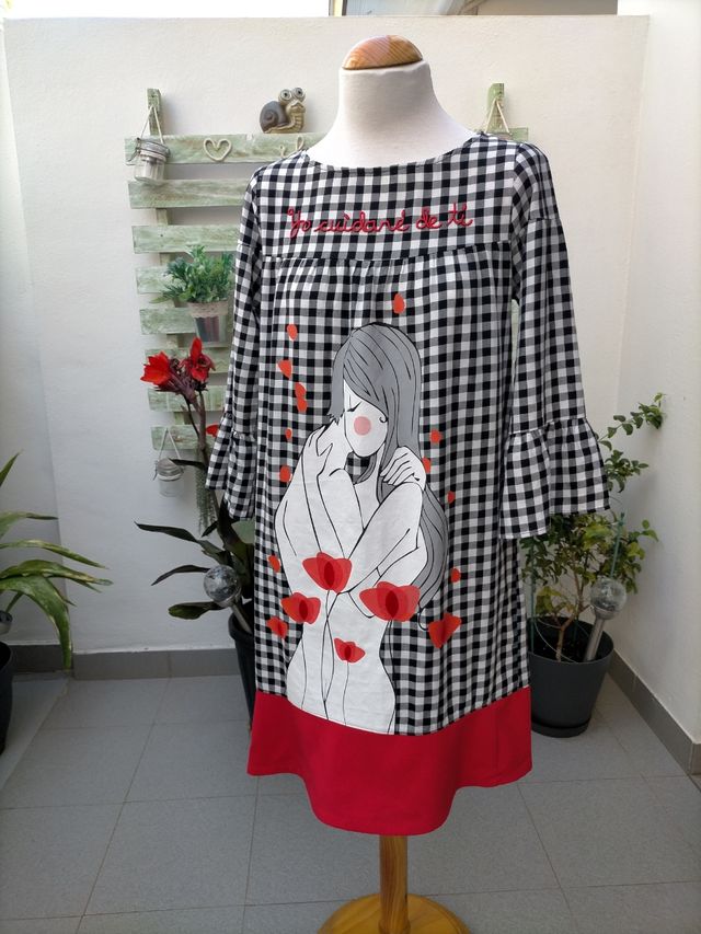 Vestido Anabel Lee, rojo y negro talla S