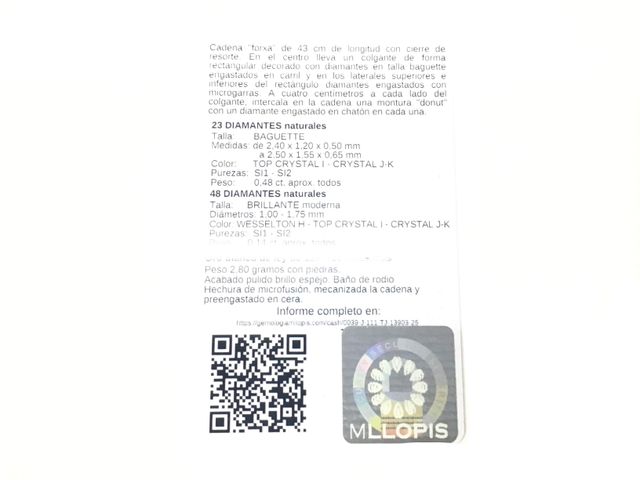 gargantilla oro 18k con piedra con diamante 21cm