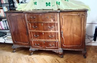 Aparador antiguo restaurado - Negro/Dorado