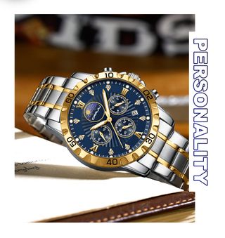 Reloj CRRJU cronógrafo azul-oro