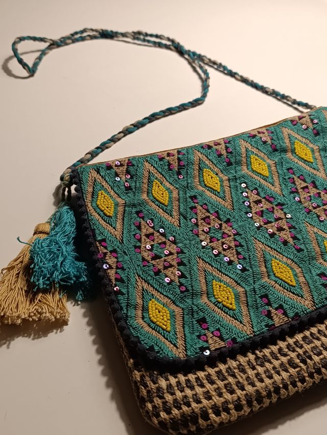 Bandolera rafia verde - Bolso étnico