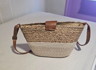 Bolso rafia marrón y beige