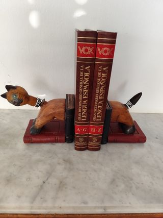Oferta! Sujetalibros Gato Vintage Madera movible.