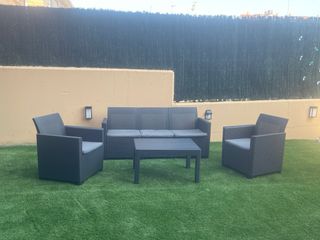 Mesa jardín ratán negro