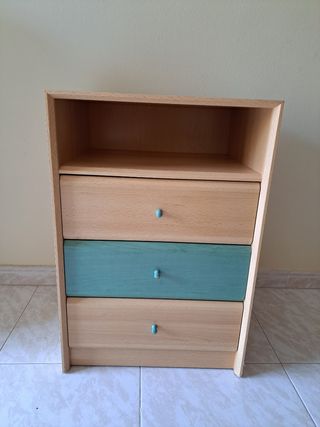 Cajonera 3 cajones - madera - beige/teal