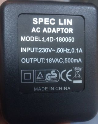 Adaptador AC 18VAC 500mA L4D-180050