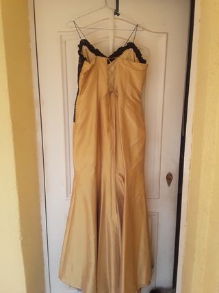 Vestido fiesta dorado c/encaje negro