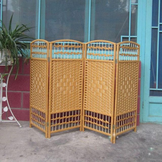 Biombo Separador Ratán Natural 4 Paneles