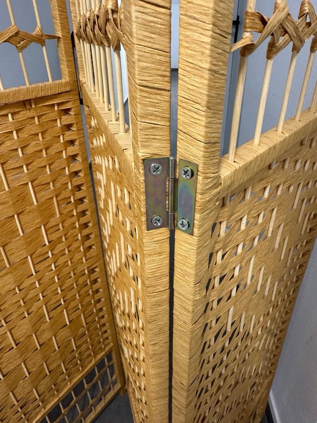 Biombo Separador Ratán Natural 4 Paneles