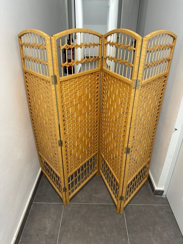 Biombo Separador Ratán Natural 4 Paneles