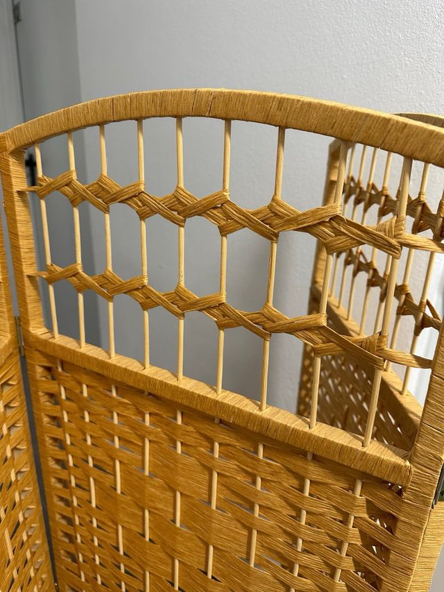 Biombo Separador Ratán Natural 4 Paneles