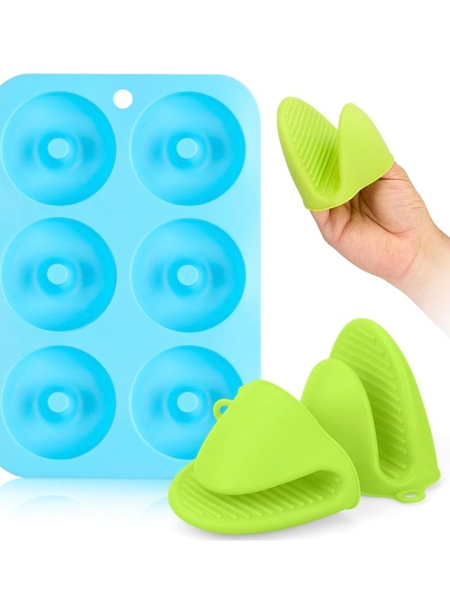 Moldes silicona donuts + guantes horno