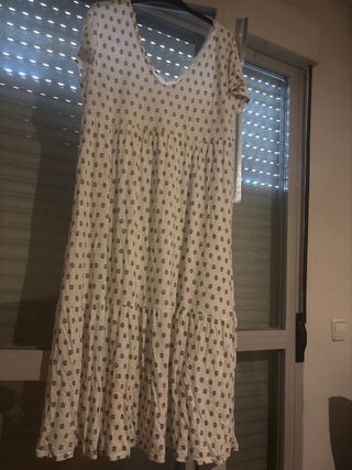 Vestido largo estampado - Blanco verdoso