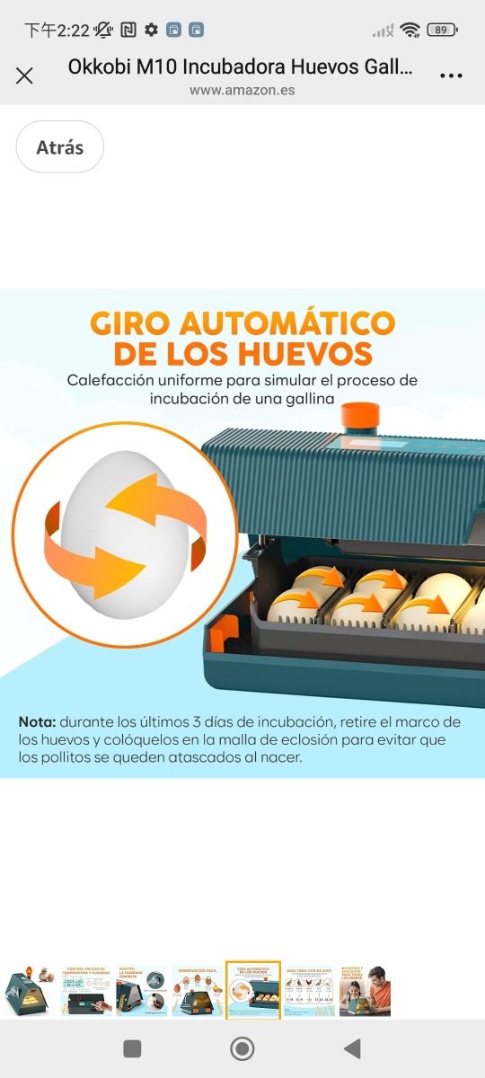 Okkobi M10 Incubadora Huevos Gallina - Ideal para