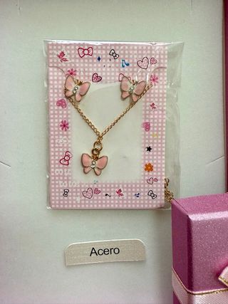 Set collar + pendientes mariposa niña rosa NUEVO