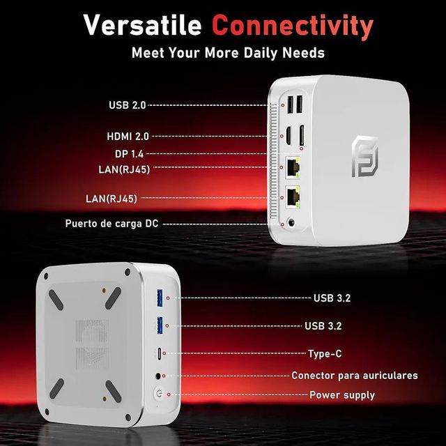Mini PC blanco y plateado
