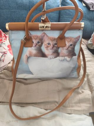 Bolso cuero italiano gatitos