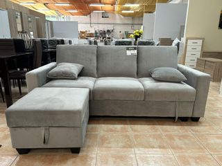 SOFA CAMA 210cm + ARCON GRIS TERCIOPELO NUEVO