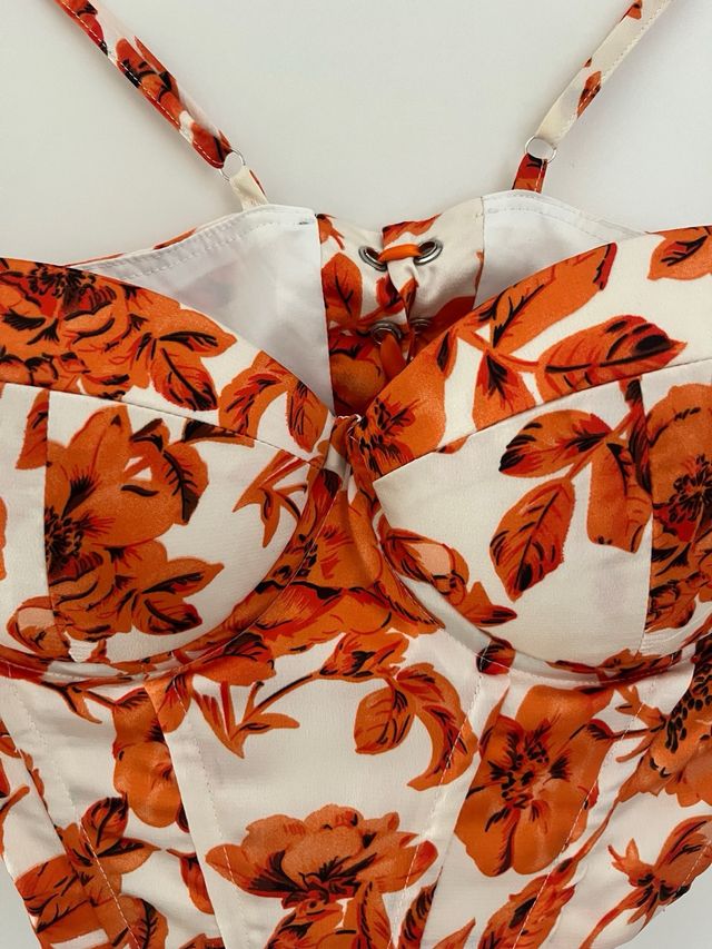 Corsé floral naranja-blanco