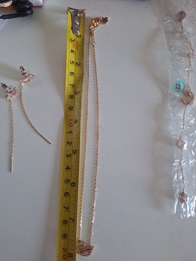 Collar y pendientes cisne dorado rosa y pulsera ✔️