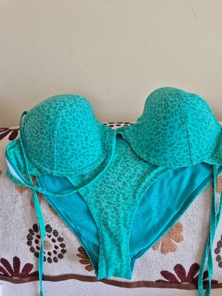Bikini estampado leopardo - Verde turquesa