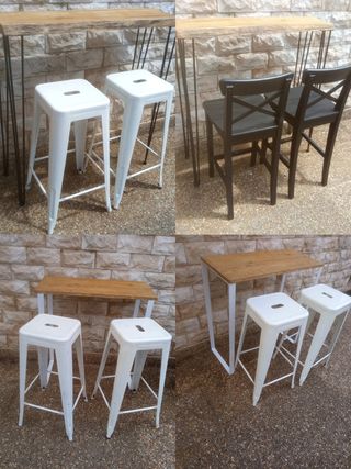 Mesa alta + 2 taburetes blancos