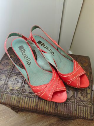 Sandalias rojas tacón - piel