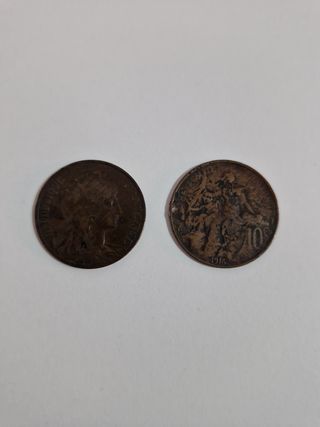 2 Monedas antiguas francesas de 10 C