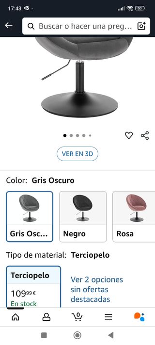 Taburete bar tocador terciopelo gris nuevo