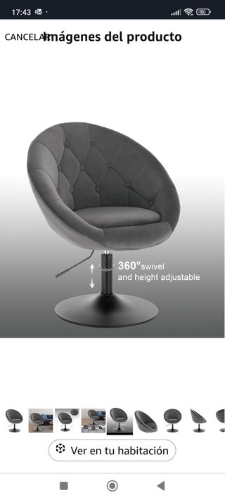 Taburete bar tocador terciopelo gris nuevo