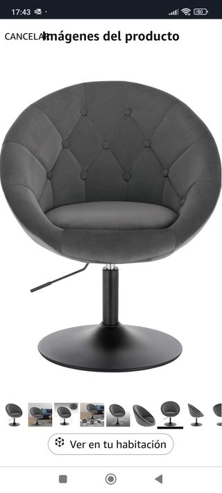 Taburete bar tocador terciopelo gris nuevo