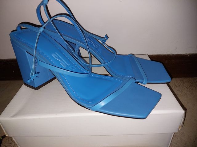 Sandali tacchi alti platform pelle celeste nuovi