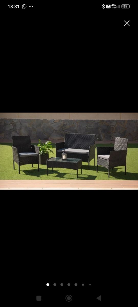 Conjunto jardín mimbre negro