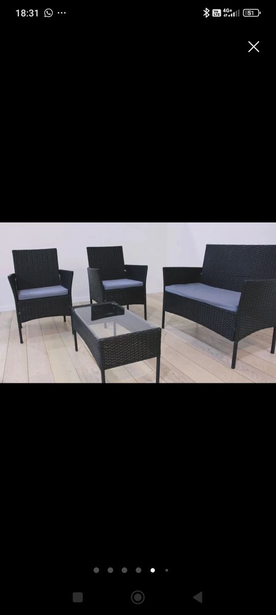 Conjunto jardín mimbre negro