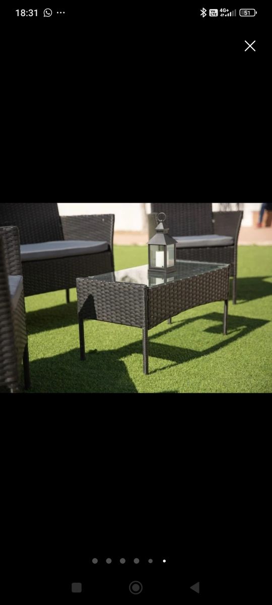 Conjunto jardín mimbre negro