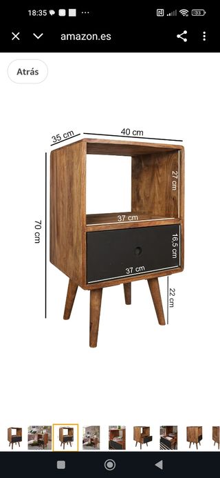 Mesita noche retro WOHNLING - 40x35x70cm nueva