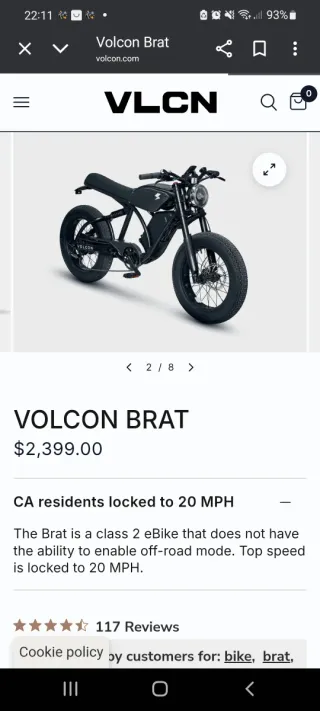 Bicicleta eléctrica Volcon Brat, vendo o cambio