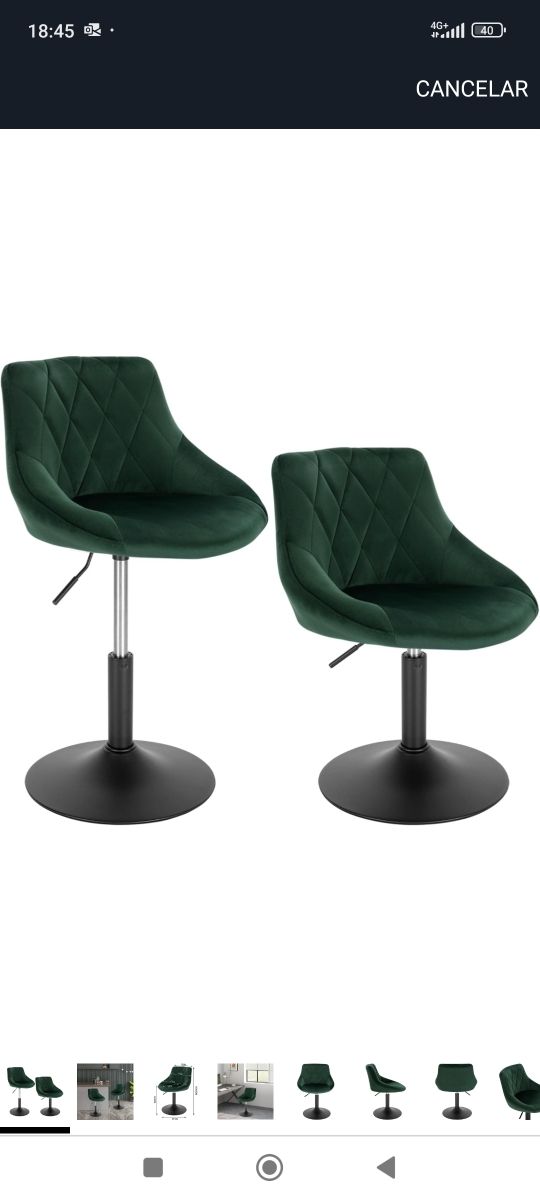 ✅2 o 4 Taburetes bar - terciopelo verde nuevos