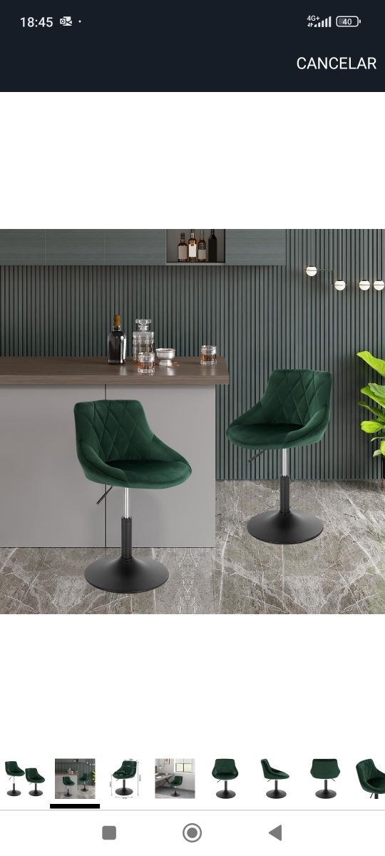 ✅2 o 4 Taburetes bar - terciopelo verde nuevos