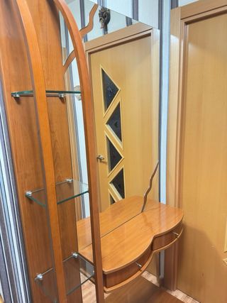 Mueble entrada  espejo, madera, 2 cajones.