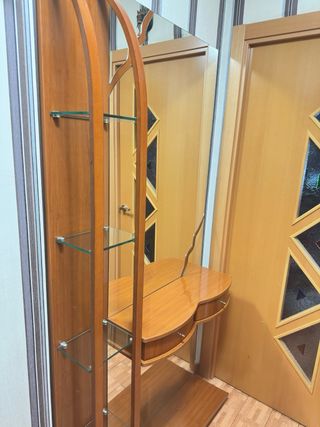 Mueble entrada  espejo, madera, 2 cajones.