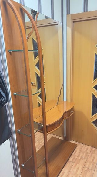 Mueble entrada  espejo, madera, 2 cajones.