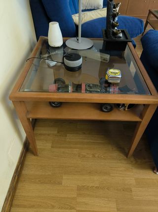 Mesa centro madera cristal
