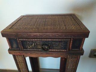 Mesita de noche | Rattan y madera