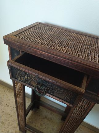 Mesita de noche | Rattan y madera
