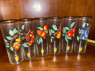 6 Vasos Tubo Cristal Dorado - Frutas