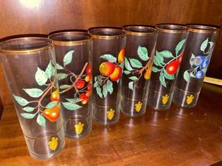 6 Vasos Tubo Cristal Dorado - Frutas